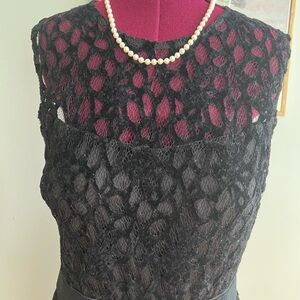 Eva Mendes black crochet lace sleeveless dress